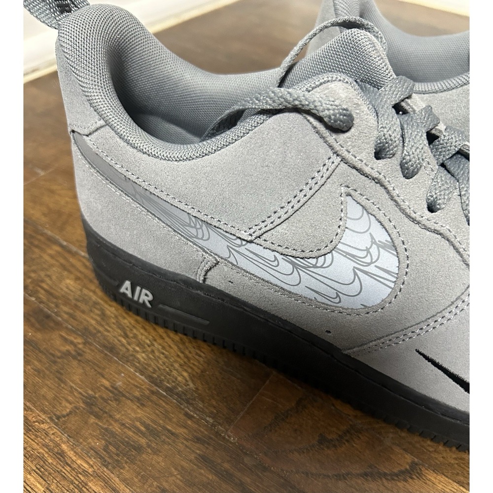 Men's Nike Air Force 1 Low 07 LV8 Grey Suede Shoes Reflective Swoosh Size 9.5 - Picture 4 of 12